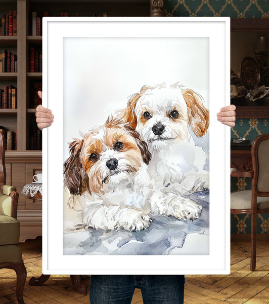 Custom Dog Portrait Custom Multi Pet Portrait - PetPortraitsWorld