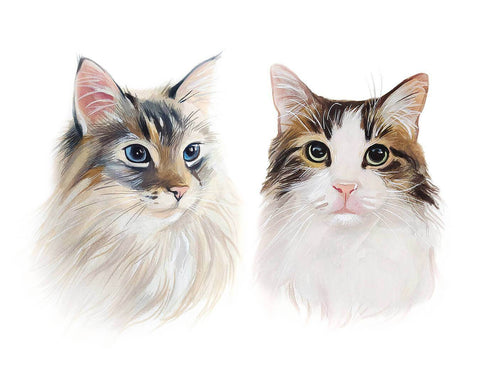 Custom Two Cat Portrait Custom Multi Pet Portrait - PetPortraitsWorld