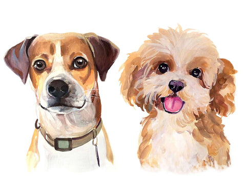 Custom Two Dog Portrait Custom Multi Pet Portrait - PetPortraitsWorld